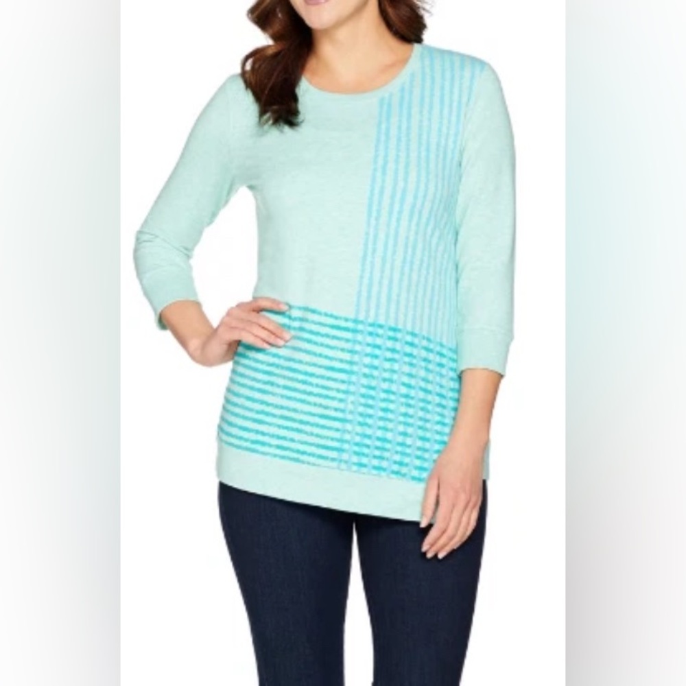 NWOT‎ H by Halston Engineered Grid Print French Terry Pullover Top Sweatshirt M